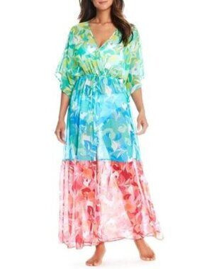 Summer Escapes Chiffon Floral Maxi Cover-Up Dress Size S